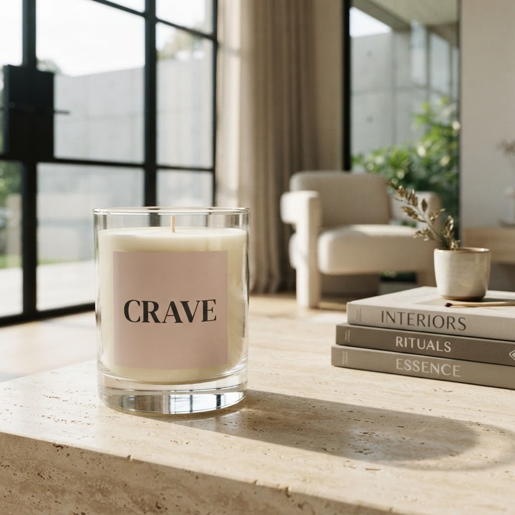 Ароматна свещ CRAVE в светъл, уютен дом